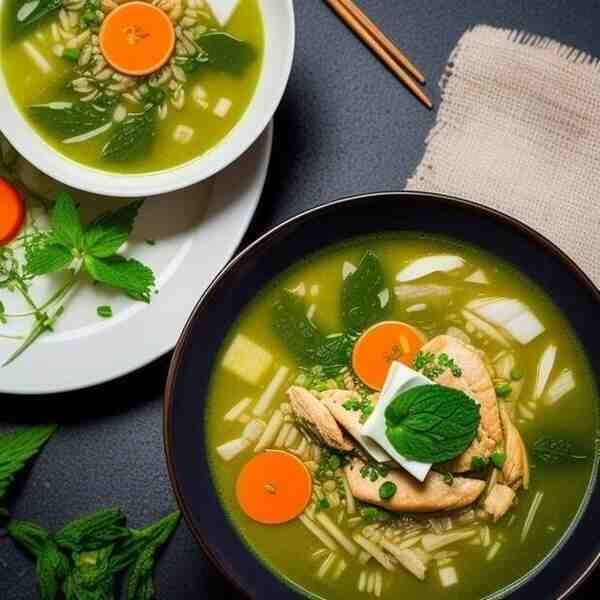 Рисовый суп с курицей и крапивой